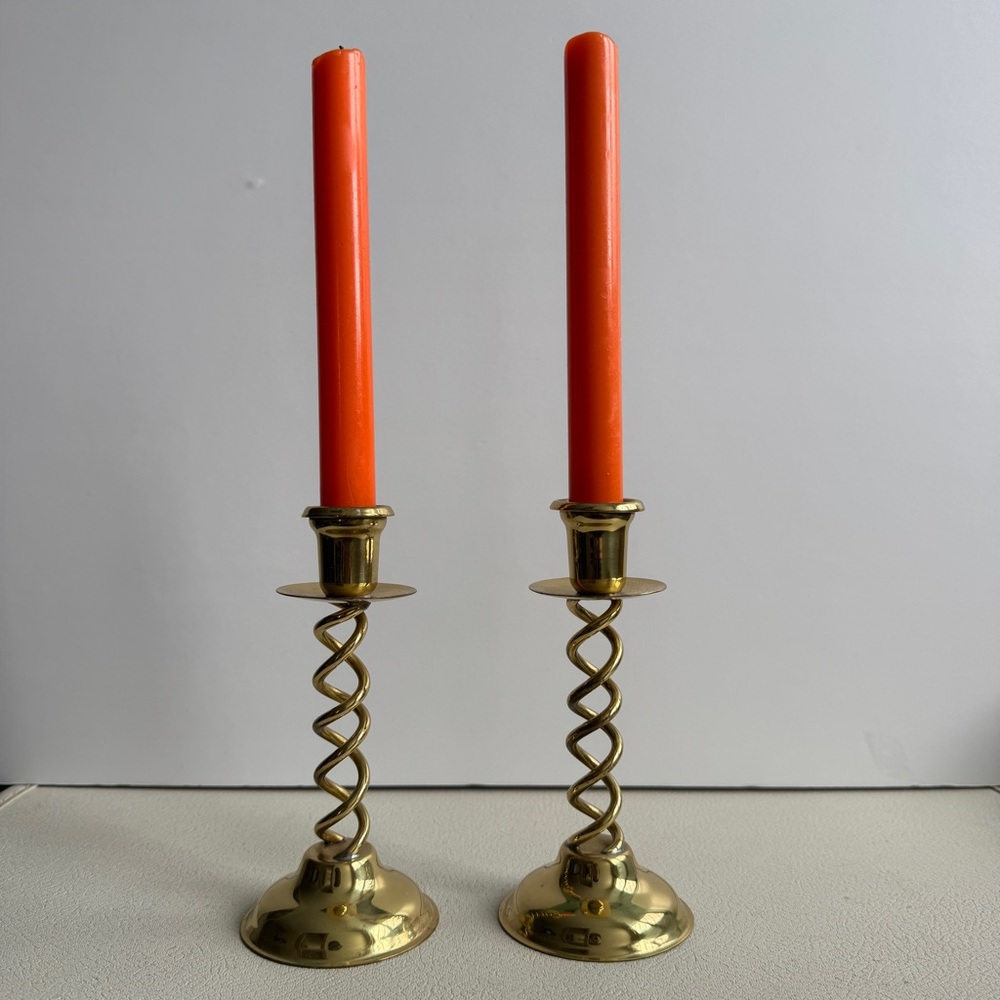Vintage Barley Twist Brass Candle Holders